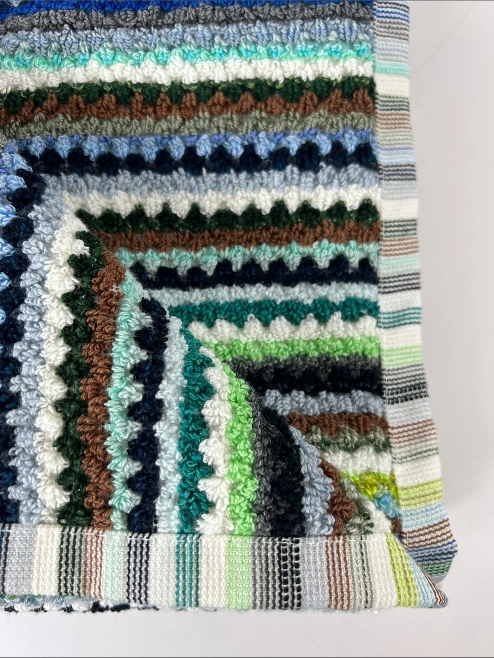 Deborah Connolly Bath Towels Boho Striped Bright Teal Green Blue Soft 2 Pc NEW